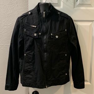 Helix, men’s, medium black cotton zip front jacket